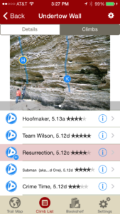 Tap on a climb to see where it's located in the image, or tap on a route bubble in the image to see what climb it is.
